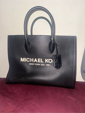 Michael Kors Black Pebbled Leather Logo Tote
